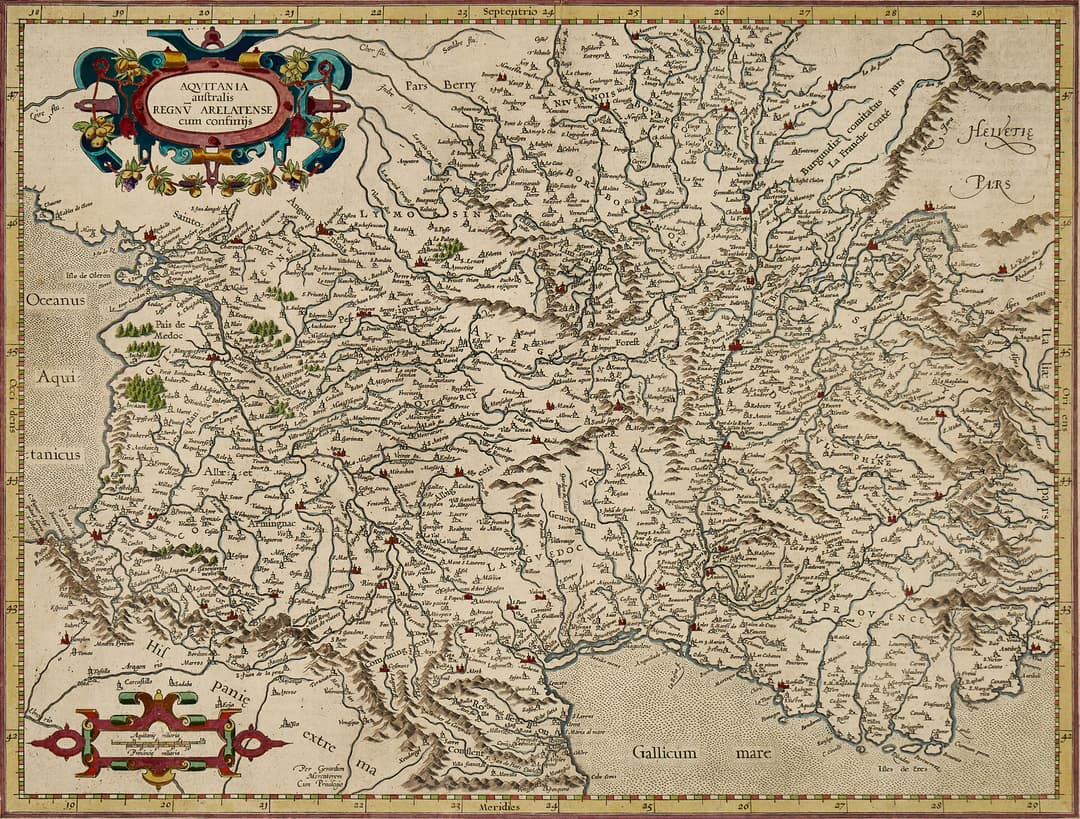 MERCATOR/HONDIUS, Aqvitania australis Regnum Aralatense cum confinijs