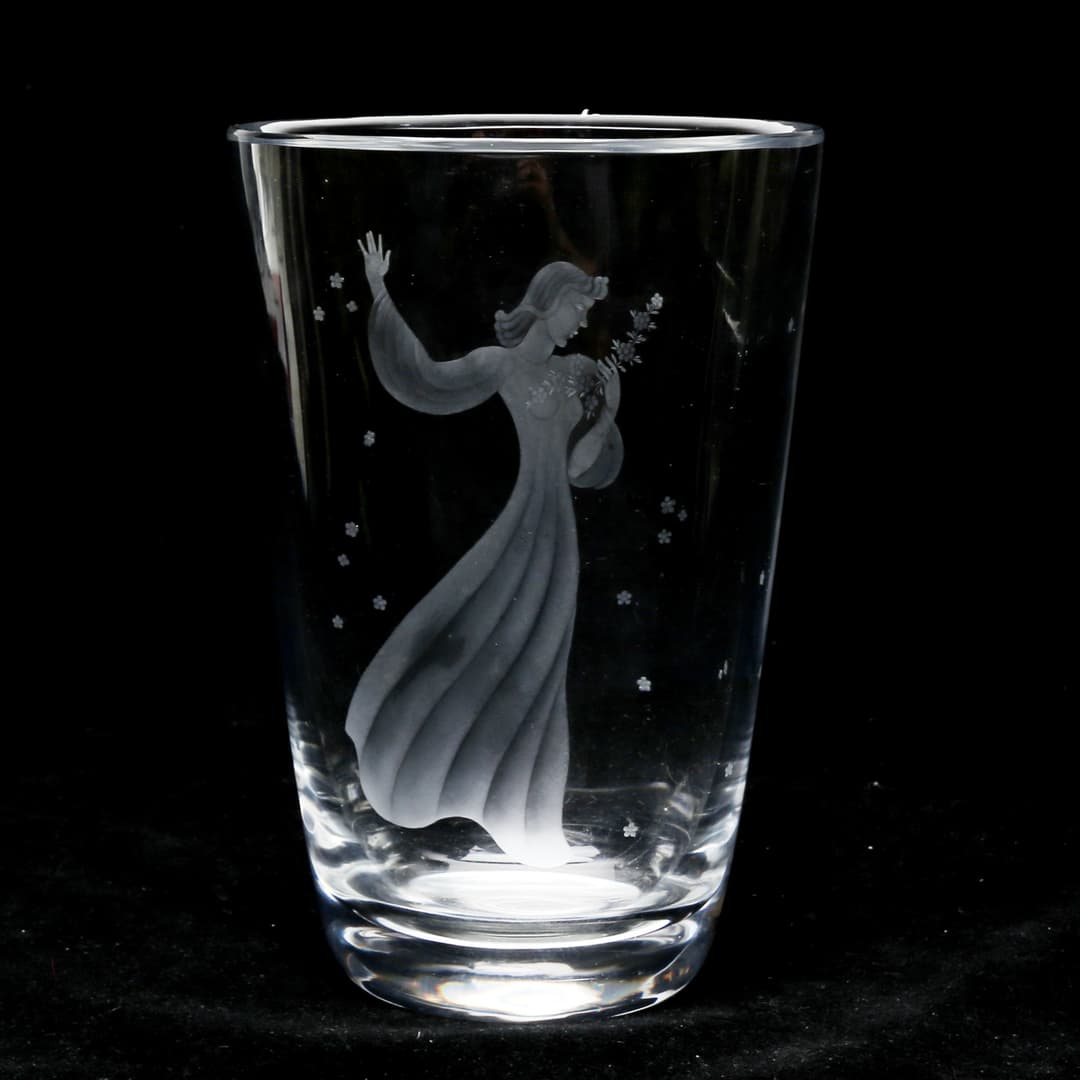 SVEN PALMQVIST. VAS, glas, graverad kvinna, Orrefors, signerad.