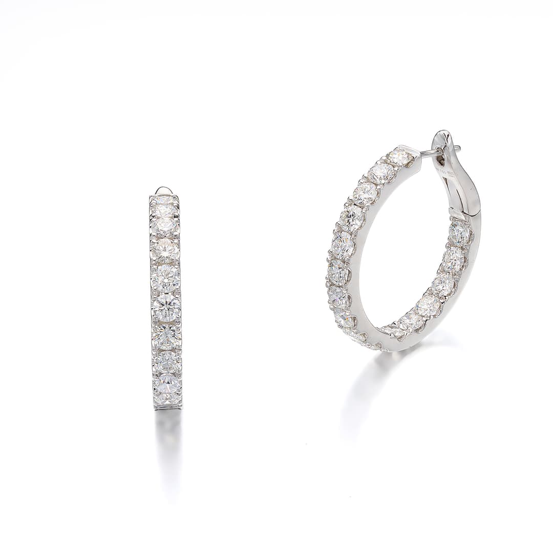 A Pair of Diamond and White Gold Hoop Earrings