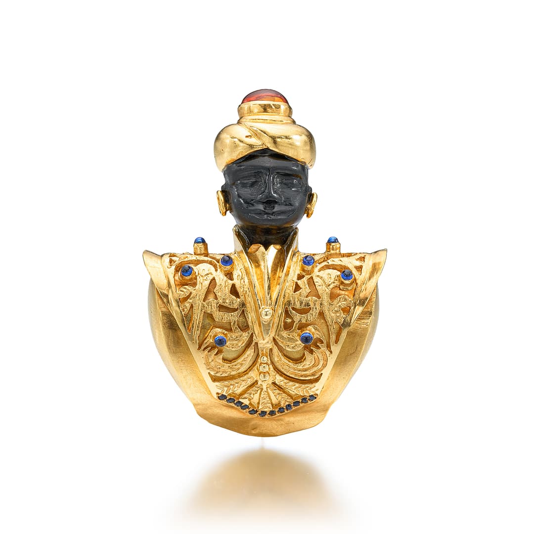 An Obsidian, Citrine, Sapphire, Synthetic Spinel and Gold Blackamoor