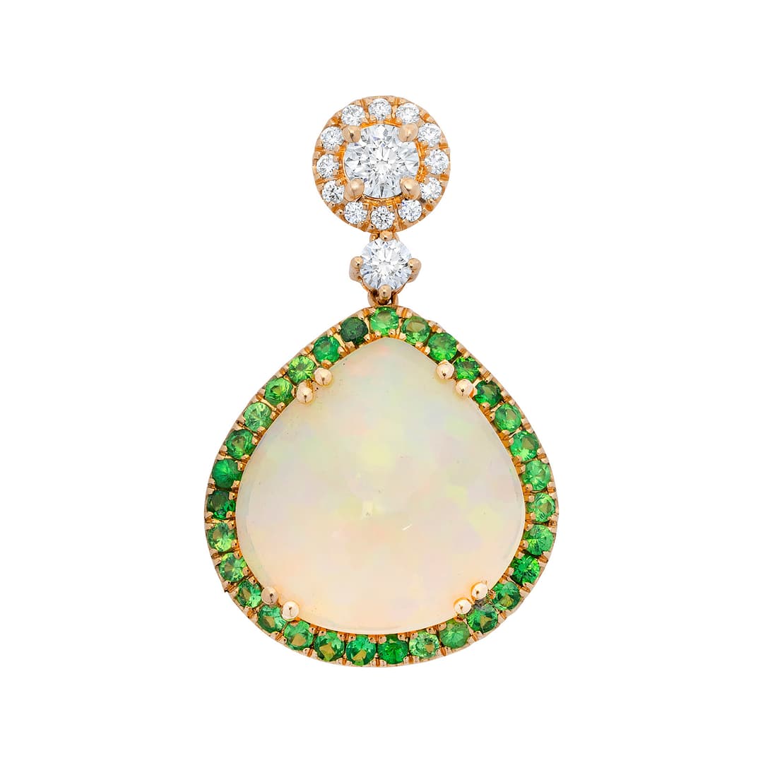 Crystal Opal, Tsavorite Garnet, Diamond and Gold Pendant
