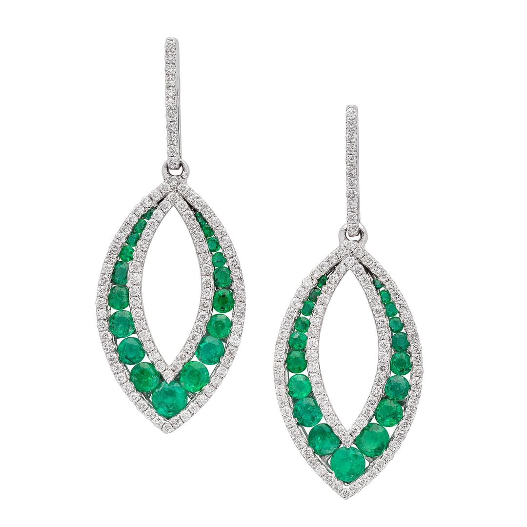 Emerald, Diamond, and White Gold Ear Pendants