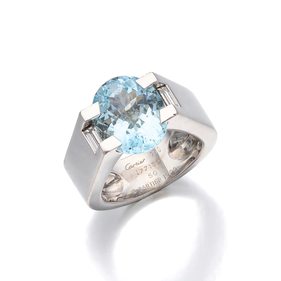 An Aquamarine, Diamond and White Gold Ring, Cartier