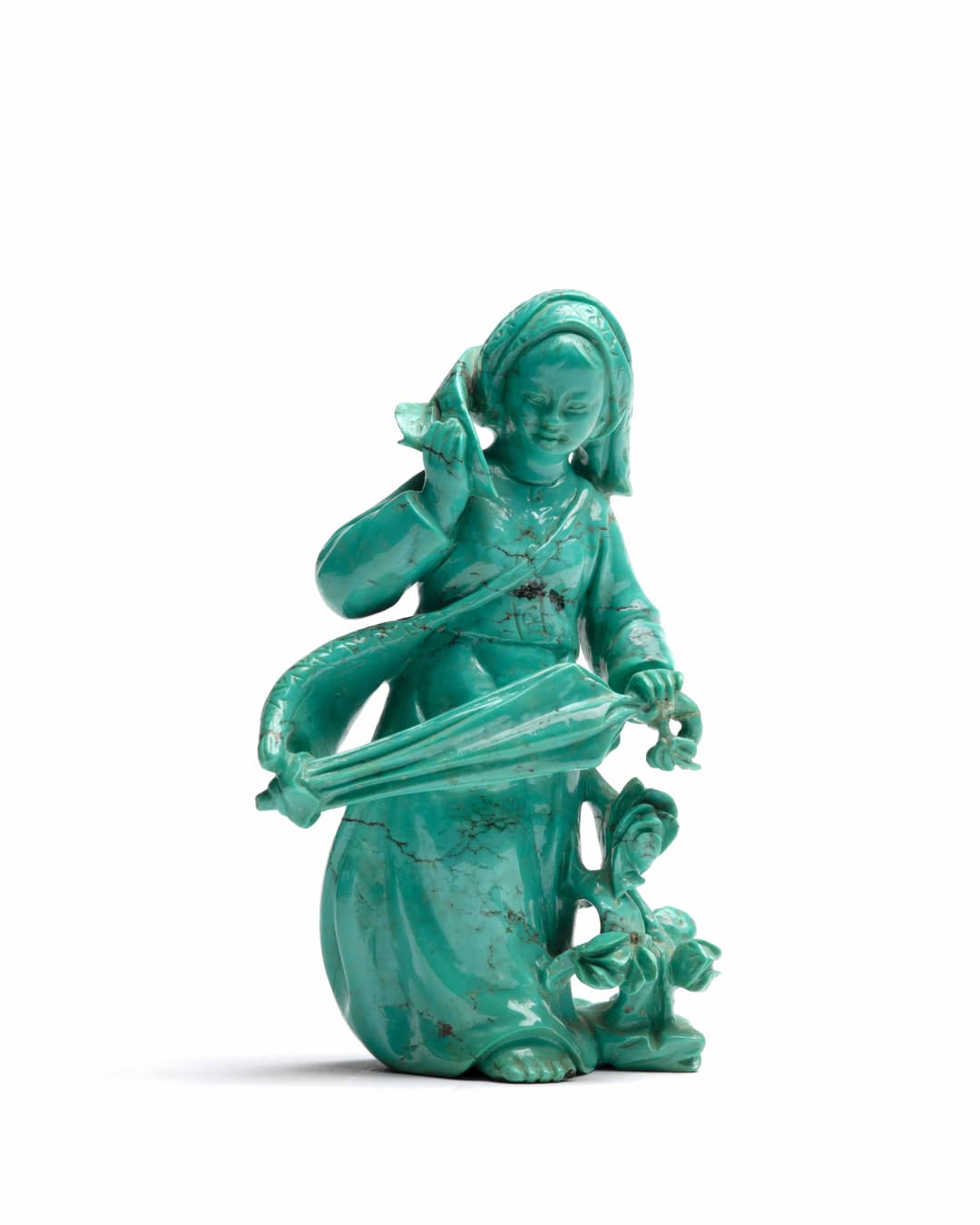 PETITE STATUETTE DE JEUNE FEMME EN TURQUOISE SCULPTÉE, Chine, XXe siècle