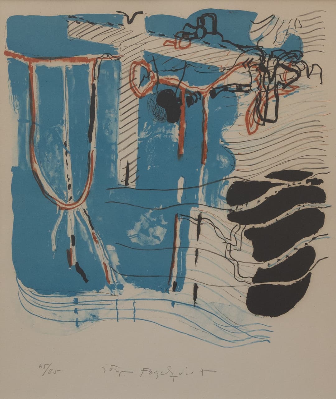 JÖRGEN FOGELQUIST. Komposition, litografi nr 65/85, signerad.