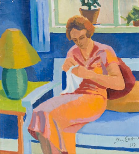 043 Sten Magnus Robert Ekelund, Junge Frau bei der Handarbeit. 1939.