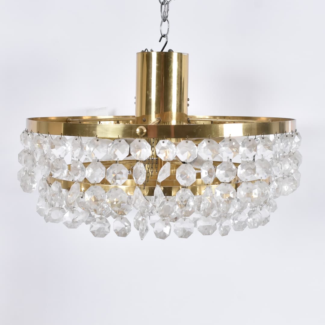 TAKLAMPA, mässing med prismor, 1900-tal.