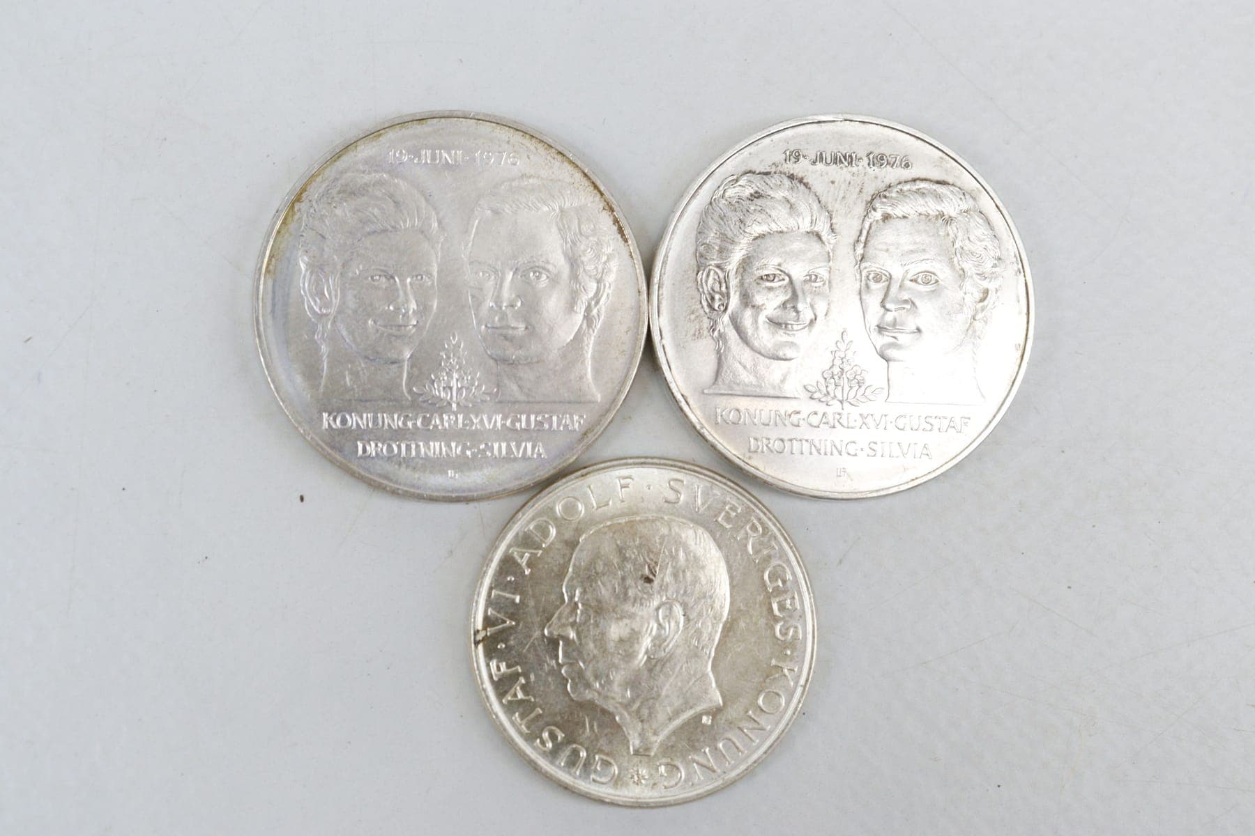 Minnesmynt, 3st, silver, Sverige, 50kr och 10kr