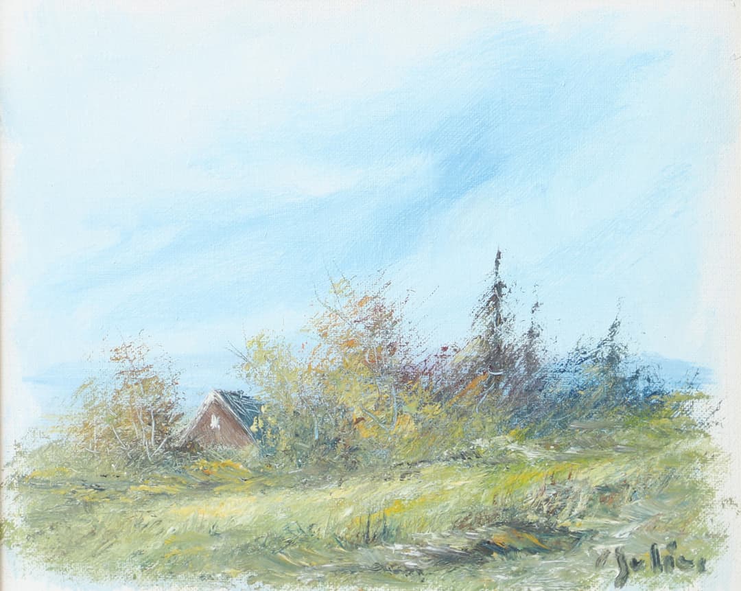 CARL JULIUS. Landskap med hus, olja på duk, signerad C. Julius.