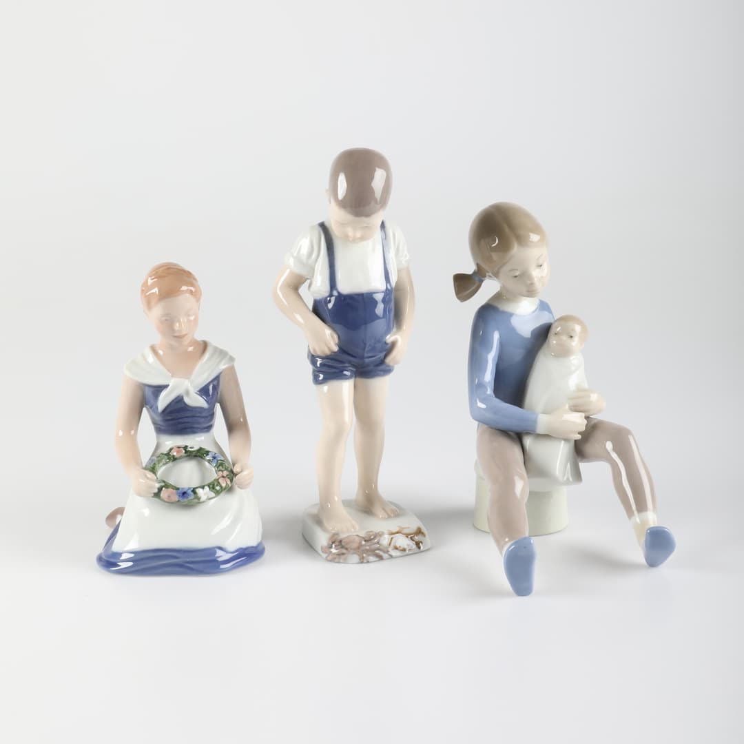 FIGURINER, 3 stycken, porslin, Bing & Gröndahl, Danmark samt Rex, Spanien.
