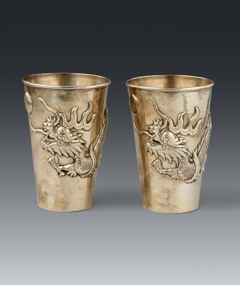 Two silver double-walled beakers. Around 1900