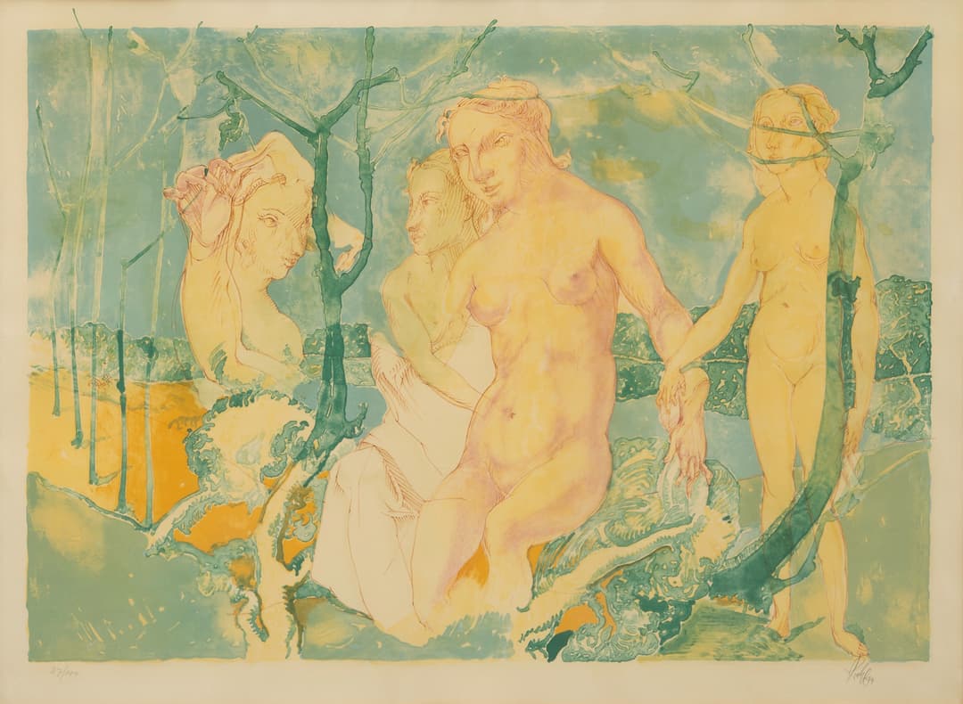 HEINRICH RICHTER (1884-1981). Figurkomposition, litografi,signerad