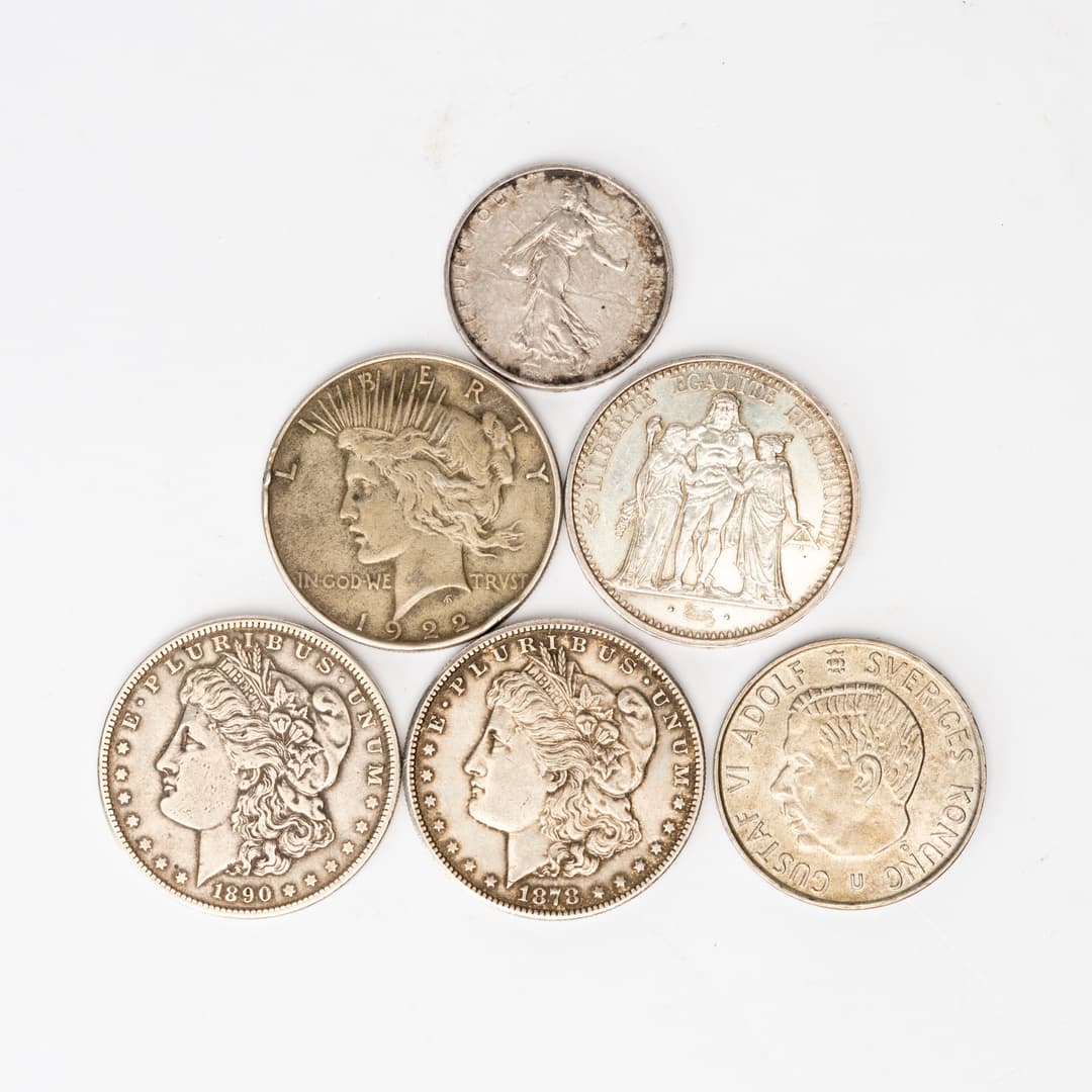 MYNT, 6 st, silver 40-90%, USA, Frankrike, Sverige.