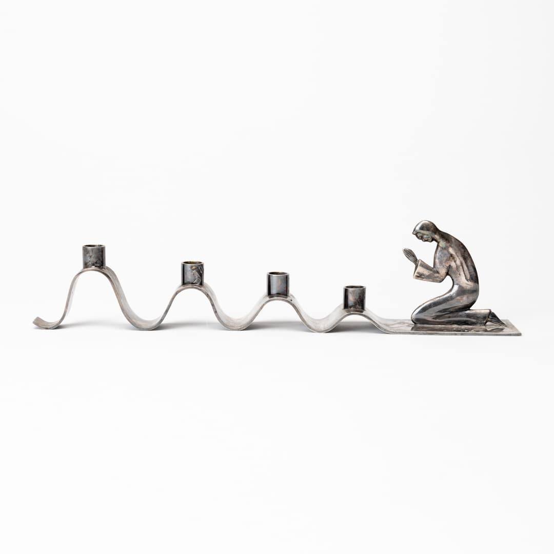 WALTER ANDERSSON. Ljusstake, "Bedjande madonna", Ystad Metall, nysilver