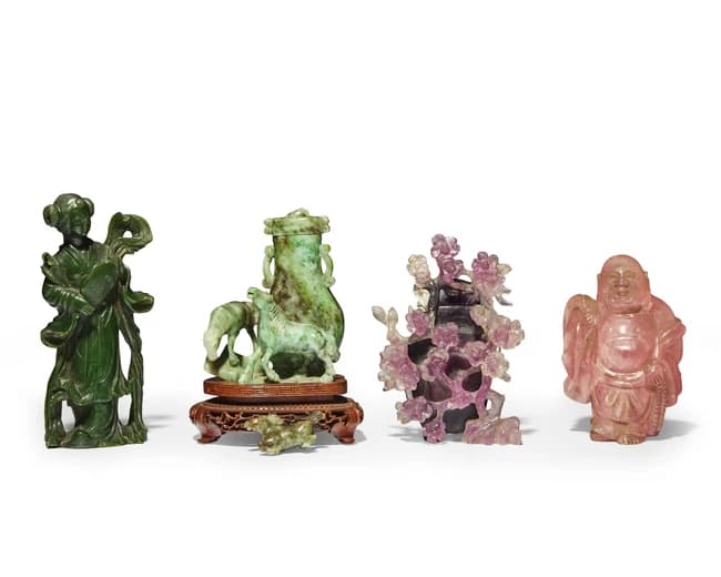 Four Chinese jadeite and hardstone carvings Late Qing...
