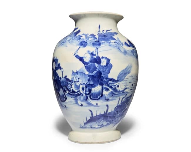 A Chinese blue and white ‘warriors' vase Late Qing...