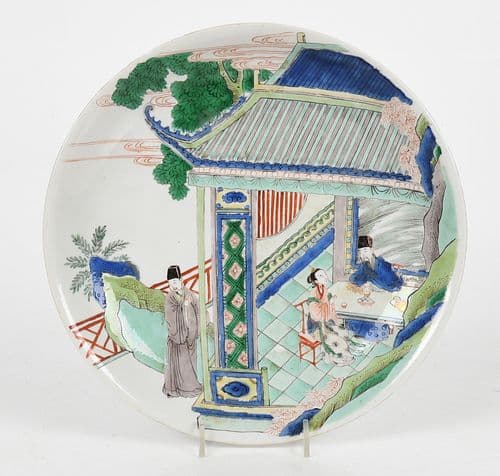 A Chinese Famille Verte Figural Porcelain Plate, Qing Dynasty, Kangxi Period