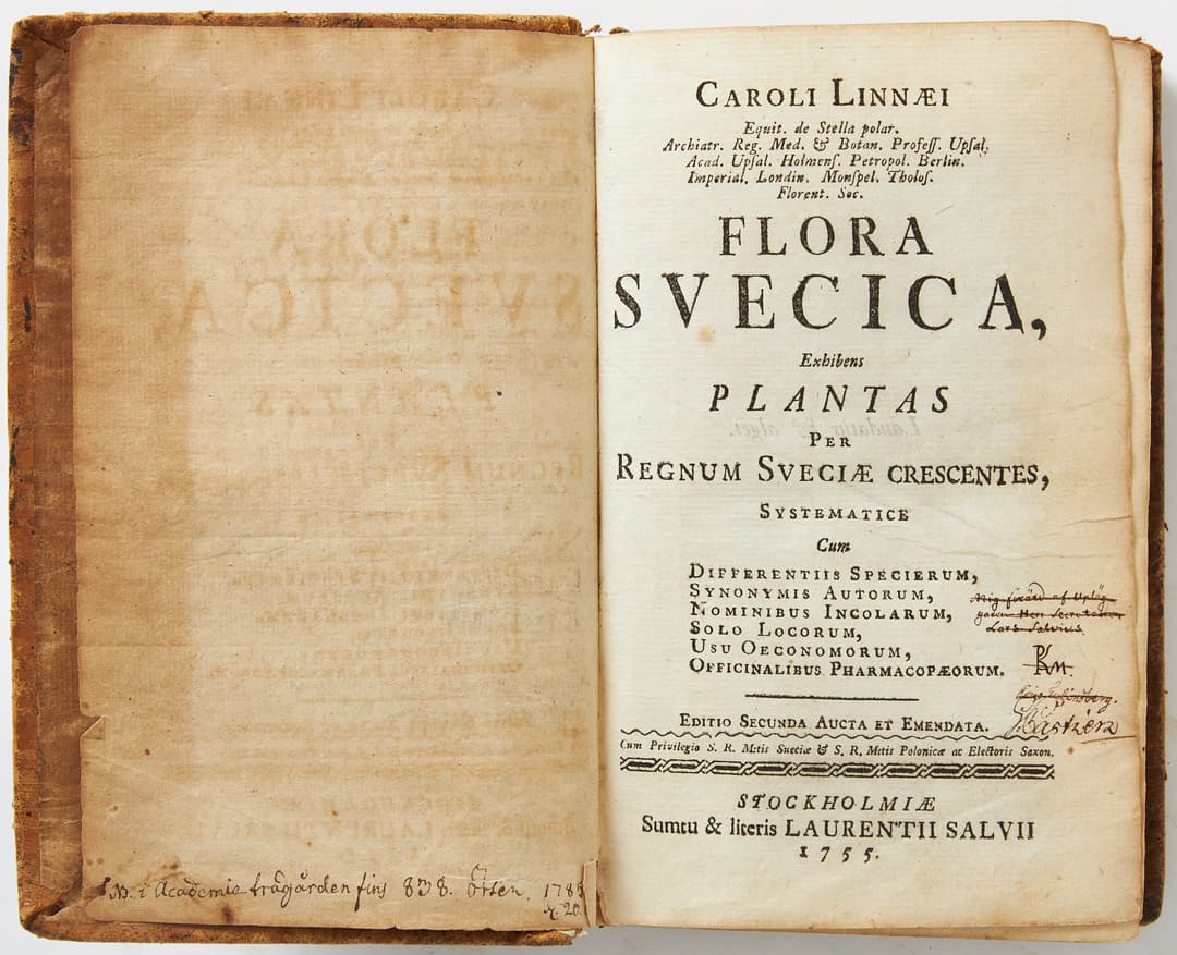 CARL VON LINNÉ. PEHR KALM'S COPY OF LINNAEUS'S FLORA SVECICA, 2nd ed., 1755.