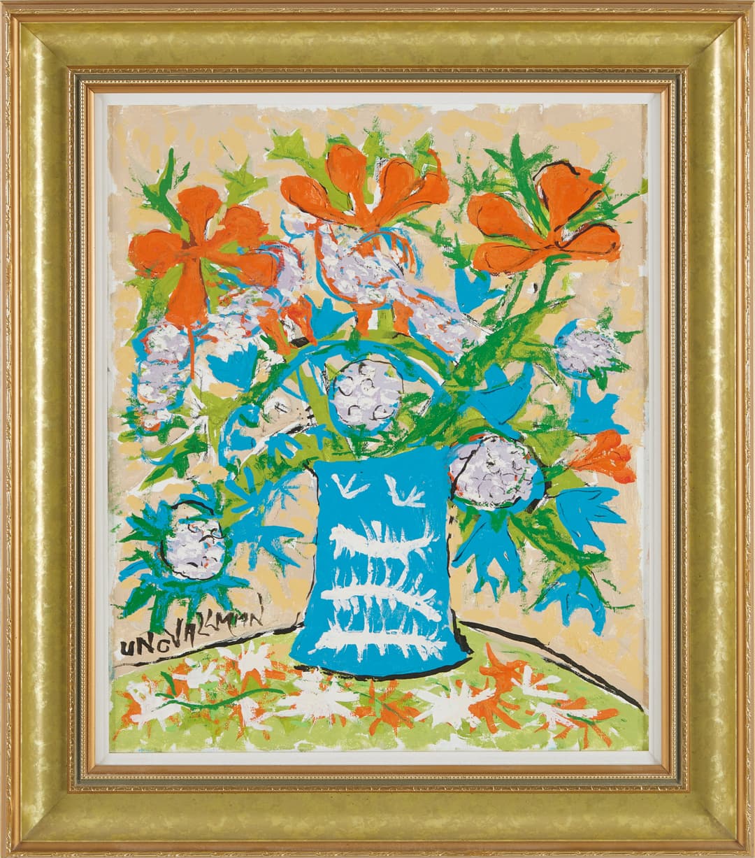 UNO VALLMAN. blomsterstilleben, olja på duk, signerad.