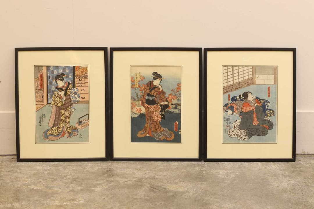 Three Japanese woodblock prints late 19th to early 20th century