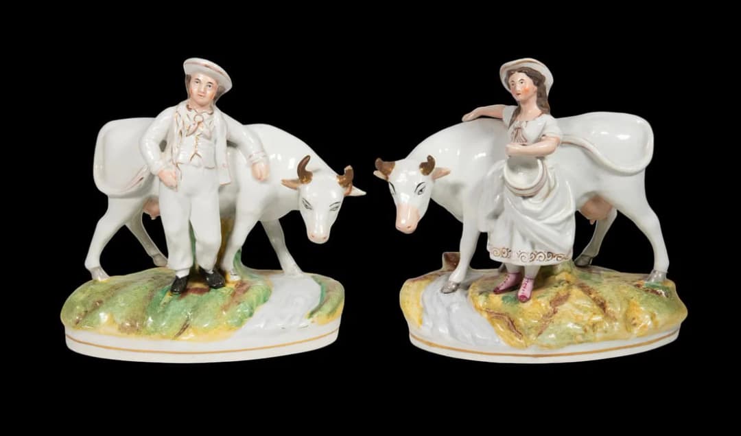 PR 19TH C. STAFFORDSHIRE COW FIGURAL GROUPS, THOMAS PARR
