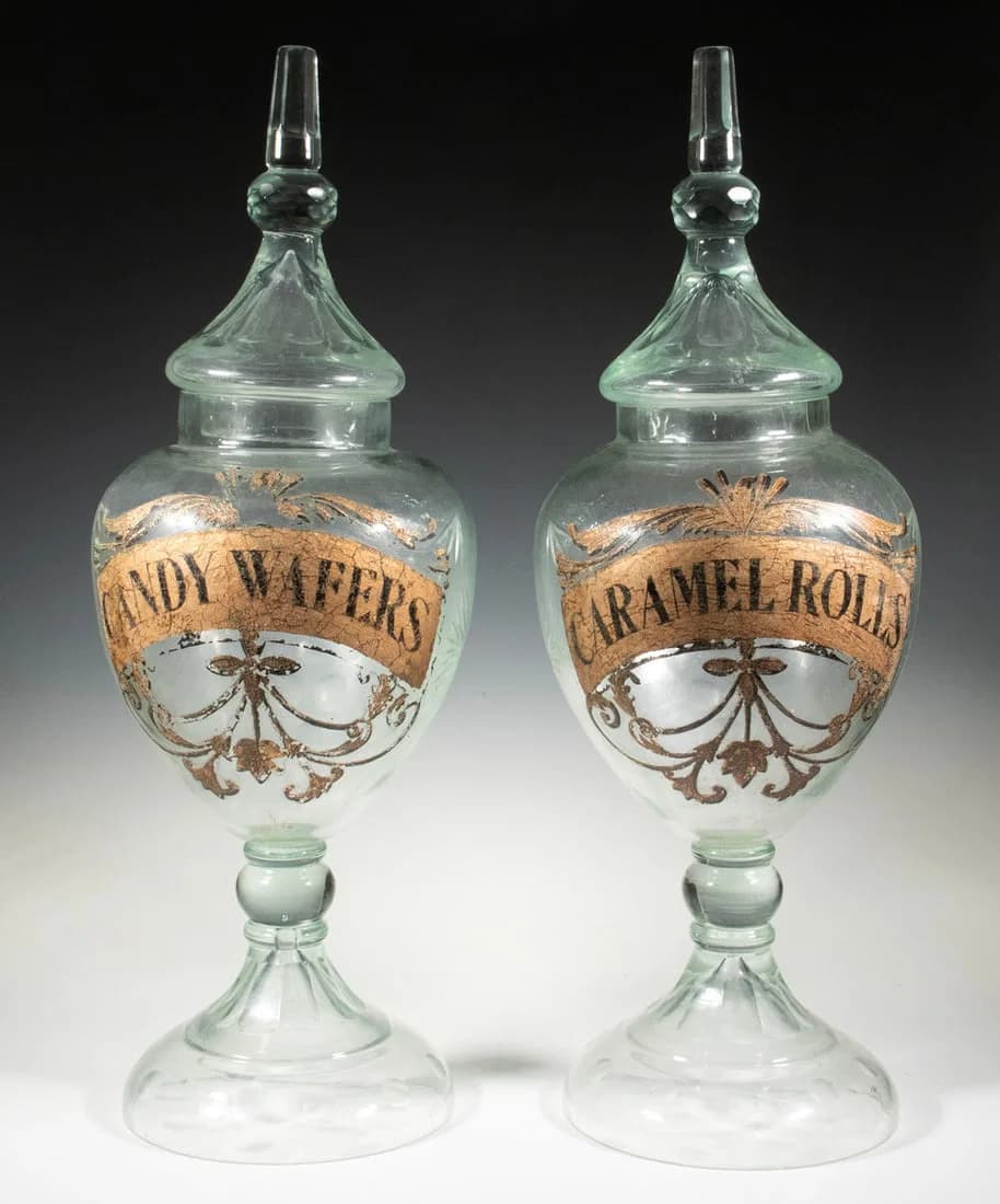PAIR OF GILDED AGE CANDY SHOP WINDOW DISPLAY JARS