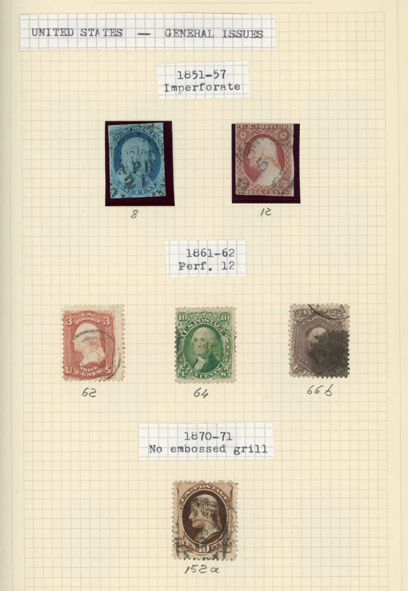 USA stamps in album from 1851 1 cent and 3 cents used up to 1974 all