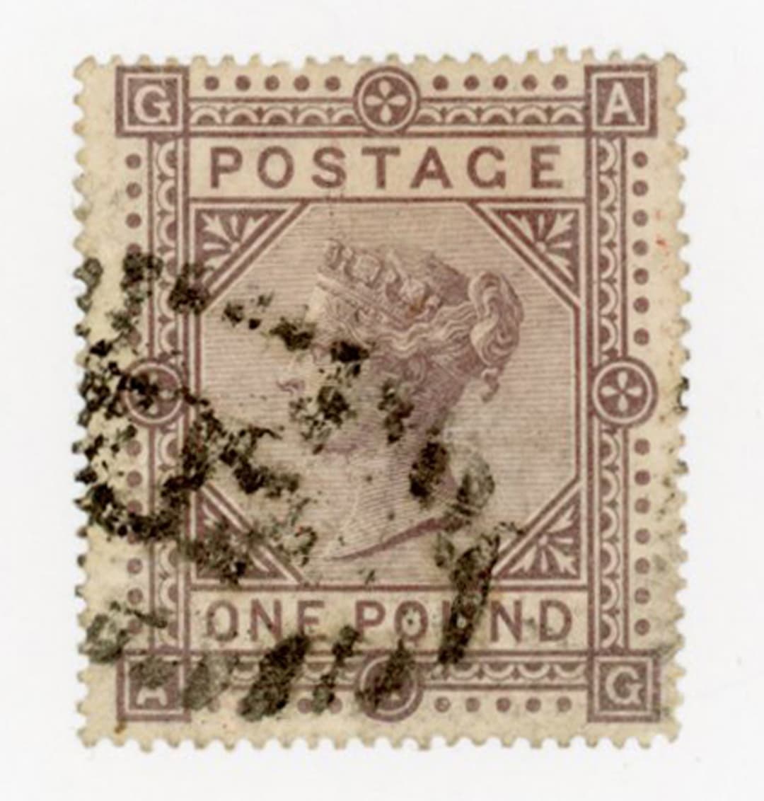 Great Britain 1878 £1 brown lilac stamp (SG 129) used, in folder.