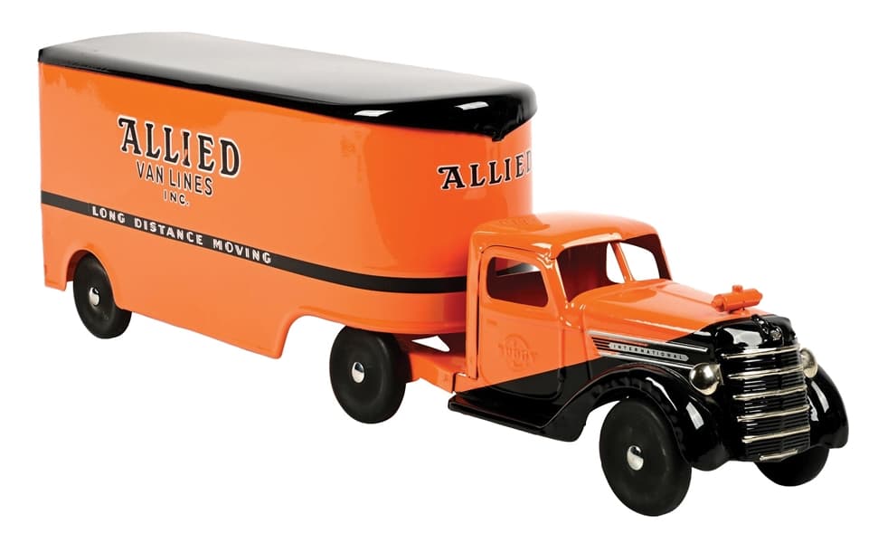 BUDDY "L" ALLIED VAN LINES INC. PRESSED STEEL LONG DISTANCE MOVING TOY TRUCK