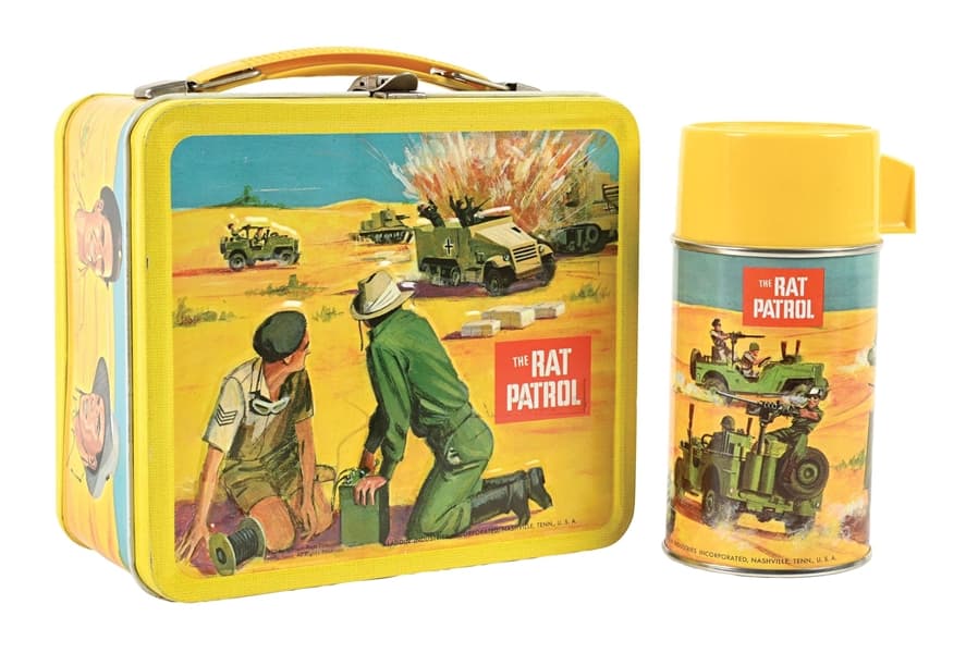 ALADDIN INDUSTRIES INC. "THE RAT PATROL" METAL LUNCH BOX WITH THERMOS