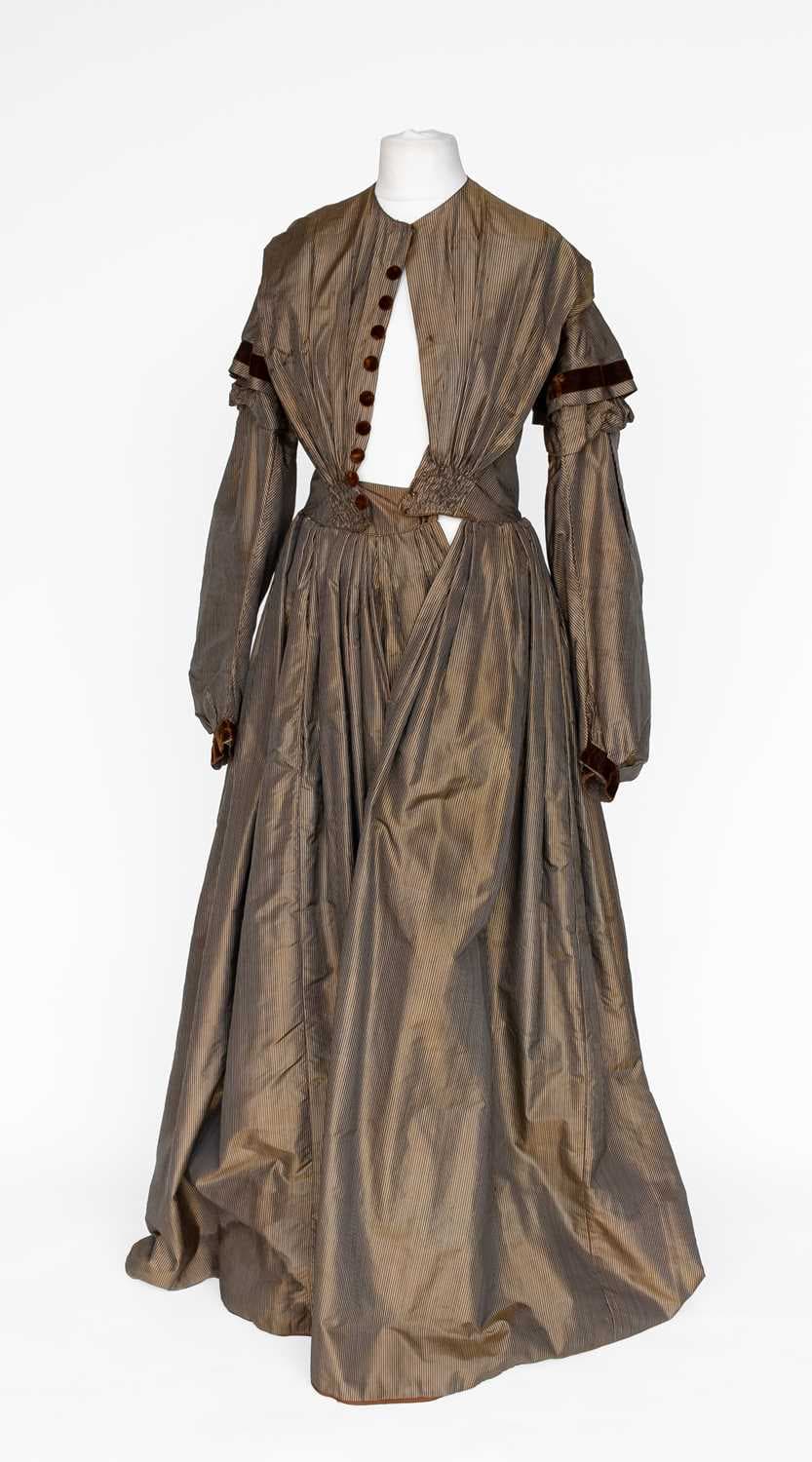Late 19th Century Brown Fine Striped Silk Dress