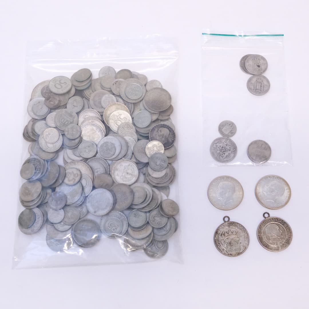 SVENSKA SILVER MYNT OCH SEDLAR.