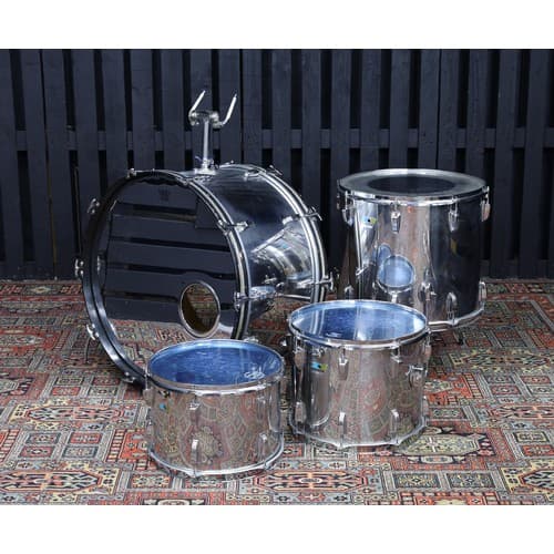 1970s Ludwig stainless steel four piece drum kit, blue/olive...