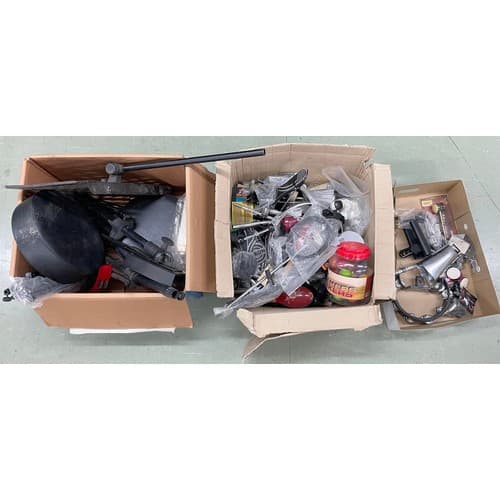 Assorted drum hardware, clamps and group of small percussion...