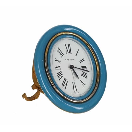 Cartier of Paris oval brass and blue enamel easel travel ala...