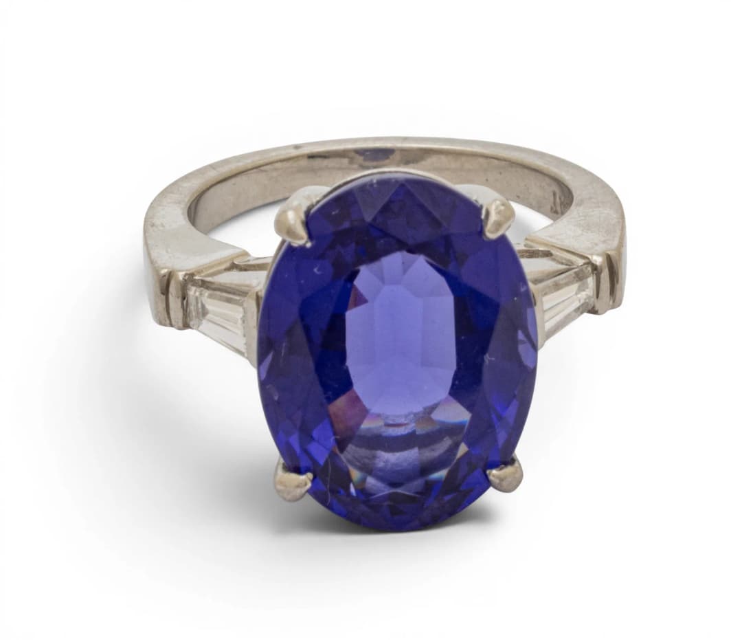 Platinum, Imitation Gemstone, and Diamond Cocktail Ring Size 6.5 13.2 g