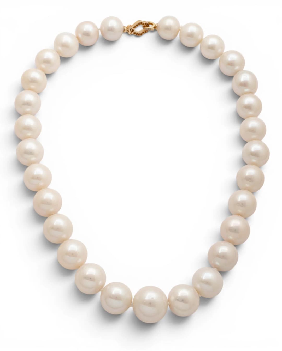 14k Yellow Gold and Diamond Clasp, Cultured Pearl Necklace L 16" 102.2 g