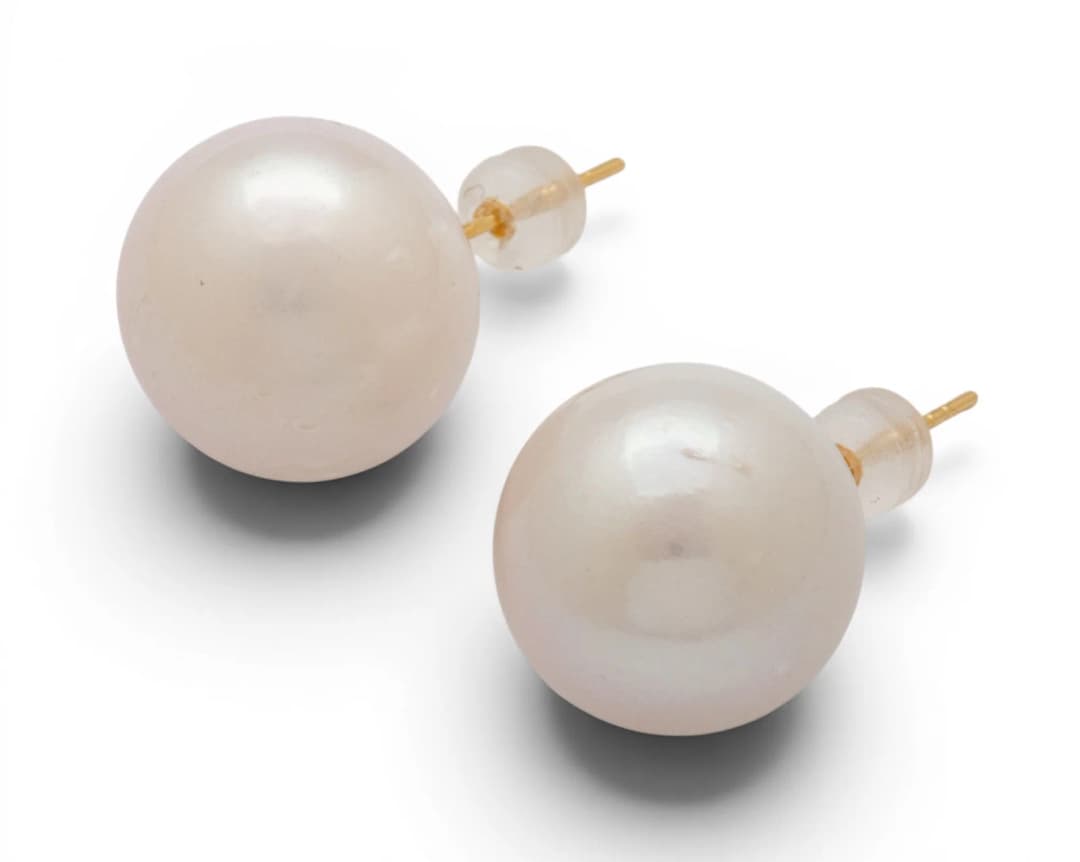 18k Yellow Gold and Cultured Pearl Stud Earrings 9.4 g 1 PAIR