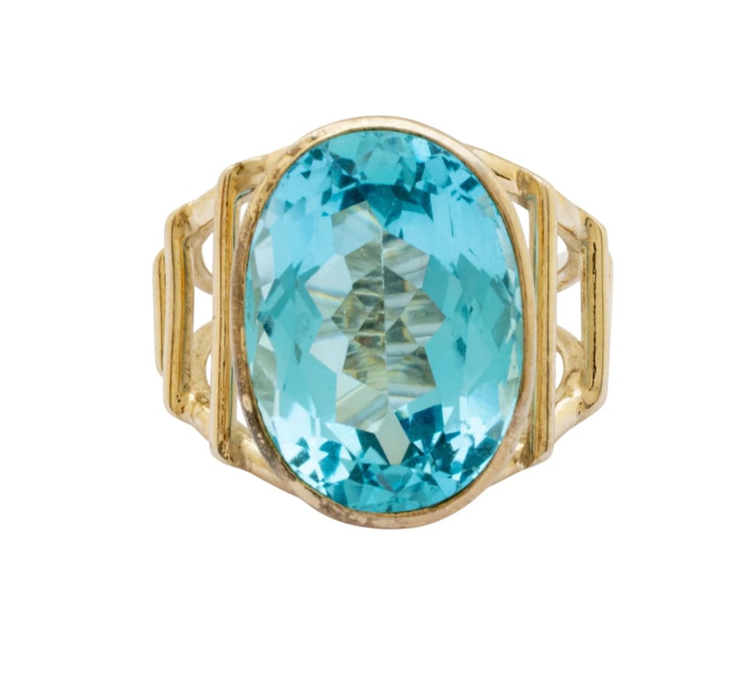 Blue Topaz Oval Ring, Silver Setting, Size 7 12 g 1 PC