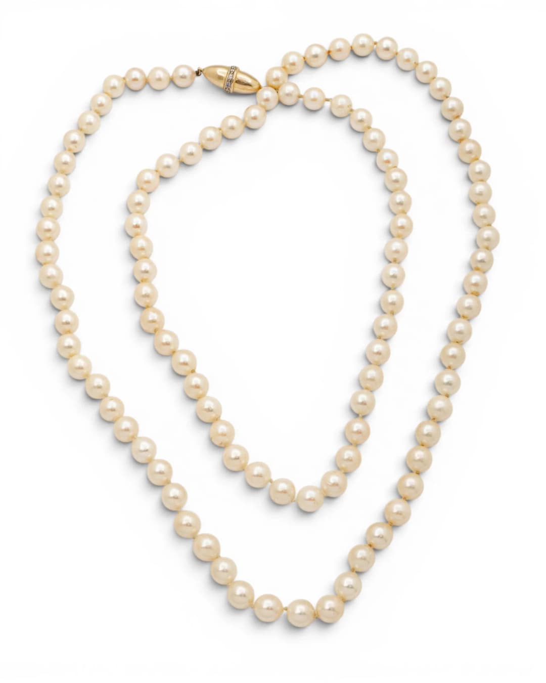 14k Yellow Gold and Diamond Clasp, Cultured Akoya Pearl Necklace L 36" 71.1 g