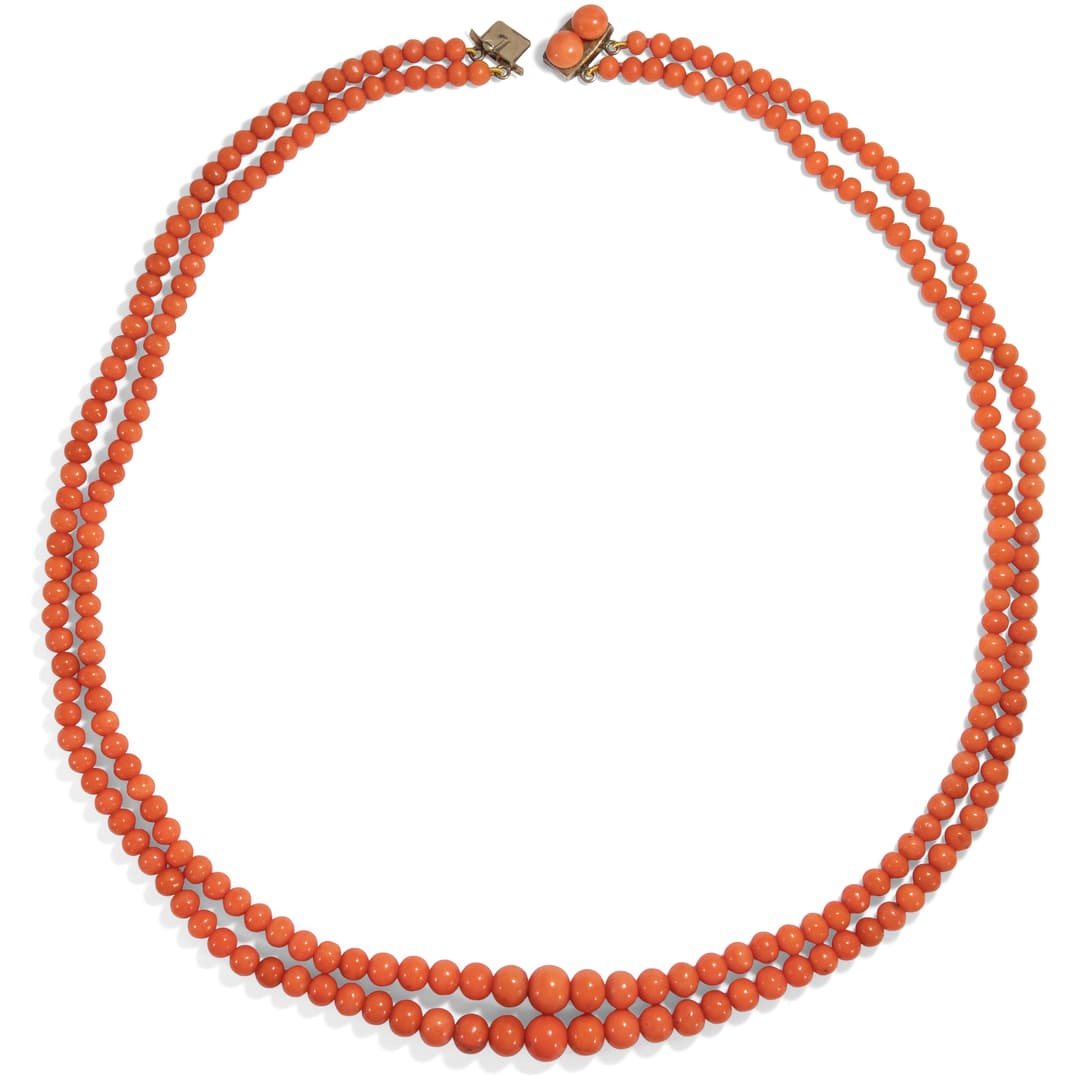 Antique Coral Necklace in Two Rows, c. 1900