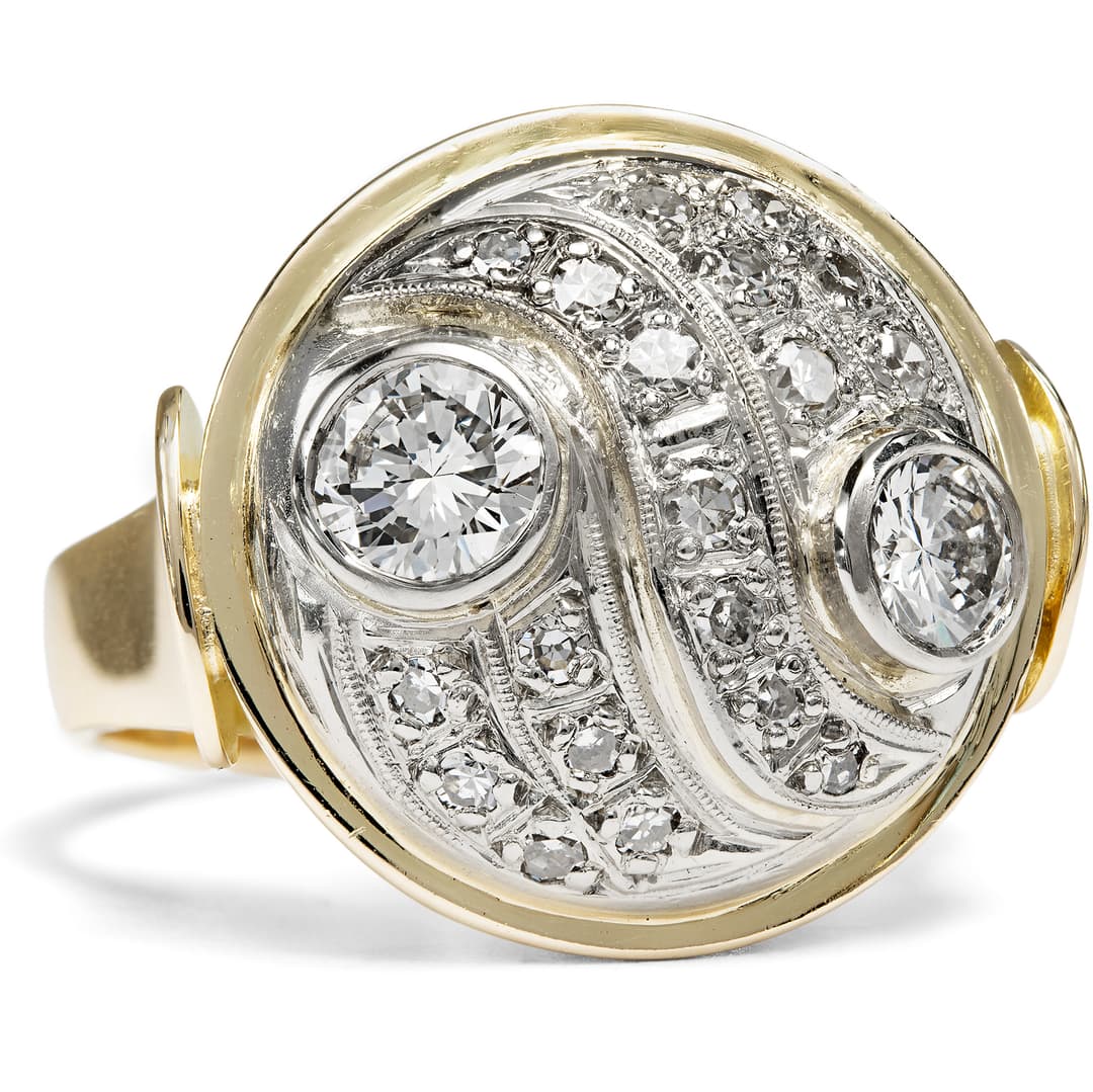 Expressive Yellow and White Gold Ring with 1.00 ct Diamonds, c. 1950s