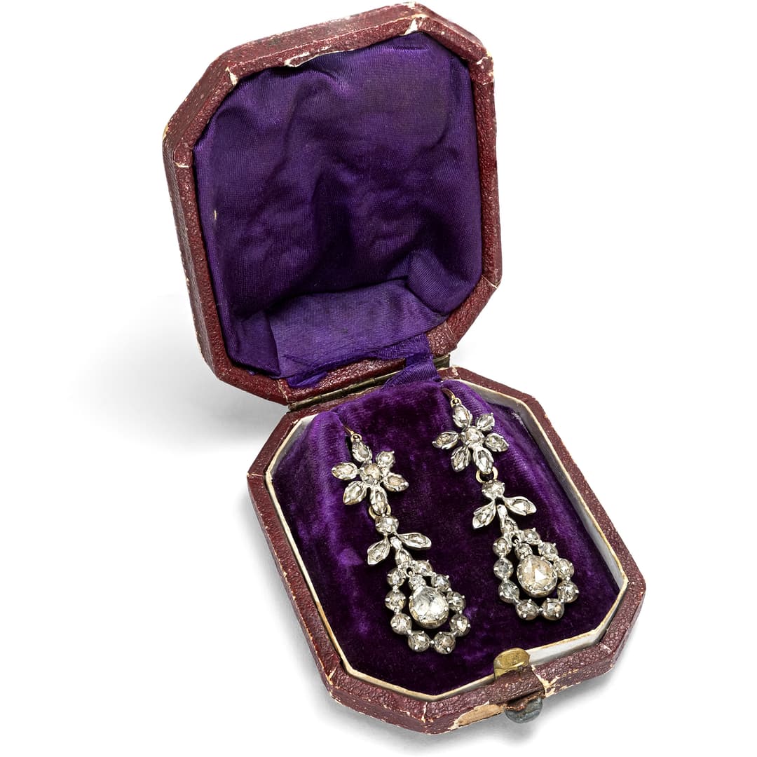Floral Day-and-Night Earrings with Rock Crystal in Silver, Rome, first