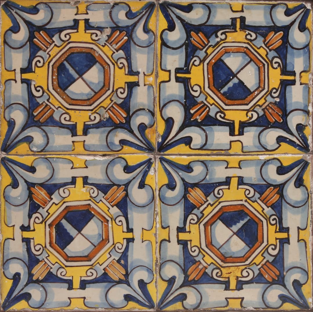 Panel with four Catalan "de mostra" tiles, 19th Century.