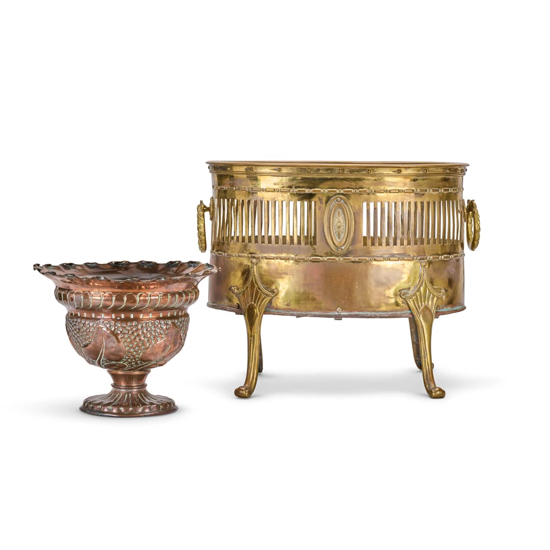 An oval brass jardinière Late 19th / early 20th century, from Season