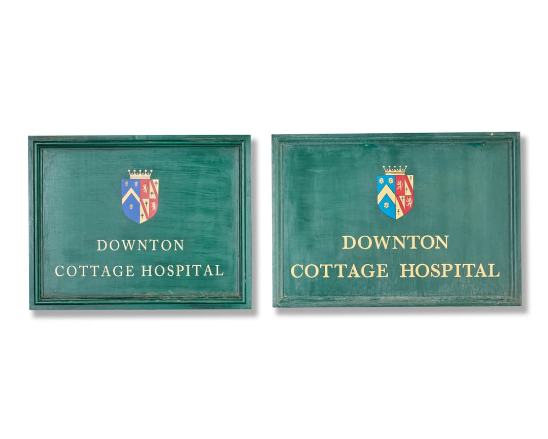Two painted signs for 'Downton Cottage Hospital' production made by