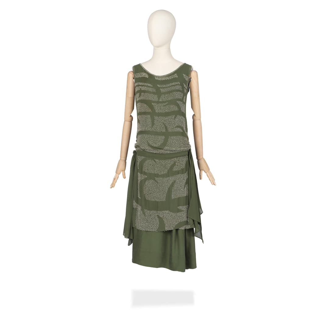 Laura Carmichael (as Lady Edith): Olive-green beaded evening dress