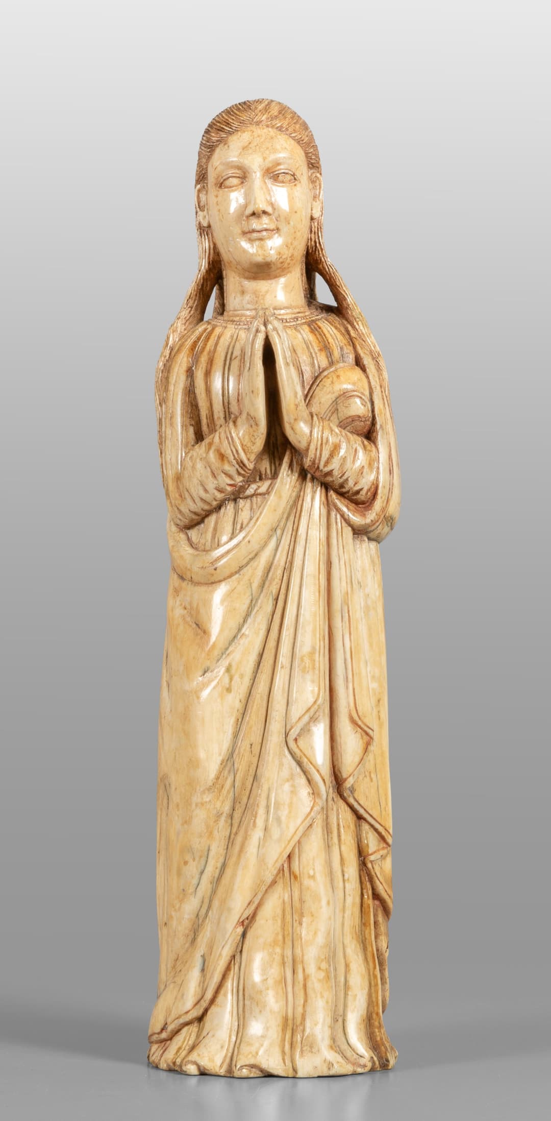 Arte indo portoghese sec.XVIII 'Madonna in preghiera' scultura in