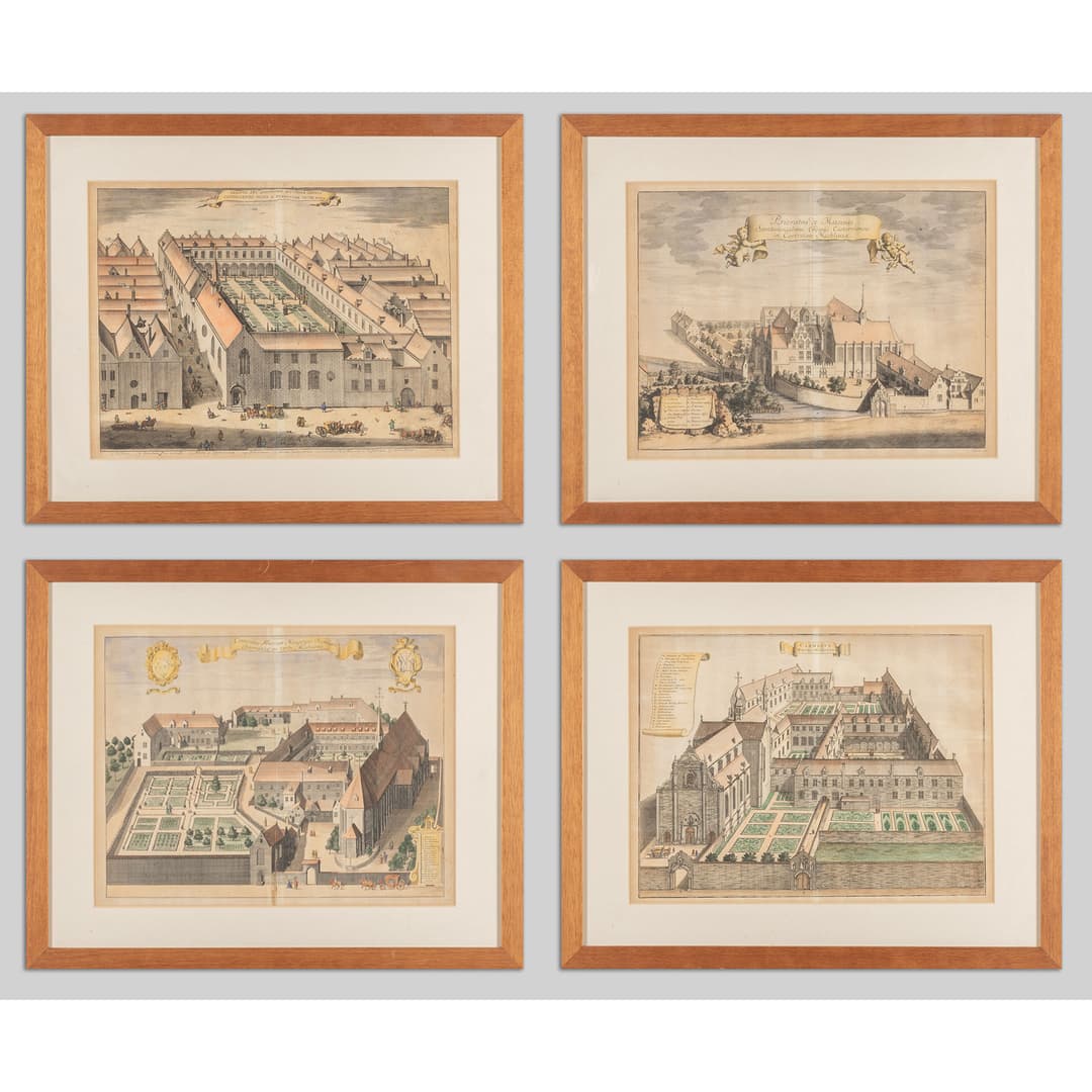 Vedute del Convento dei frati Minori a Mechelen, quattro stampe acquarellate
