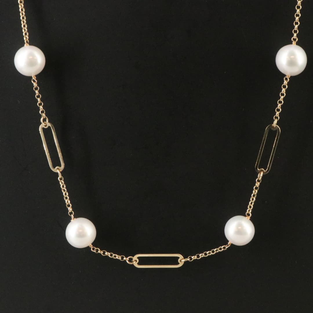 14K Pearl Station Chain Necklace